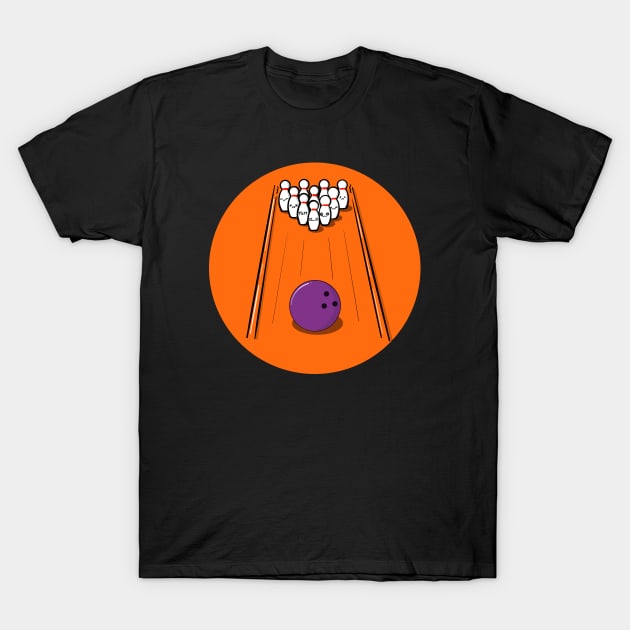 Bowling Pins Scared Of Bowling Ball T-Shirt by superdupertees